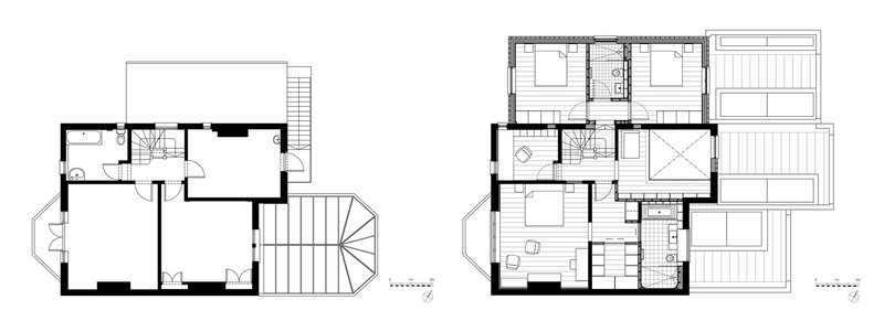 First floor plan, before and after.