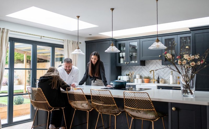 Designing with daylight: Vario by Velux Rectangular and Long Slim rooflights in a kitchen extension.