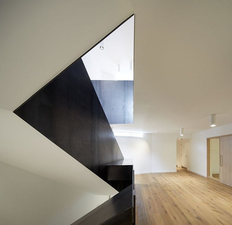 A shaft of light pierces the new steel balustrade stair in the two-storey terrace extension.