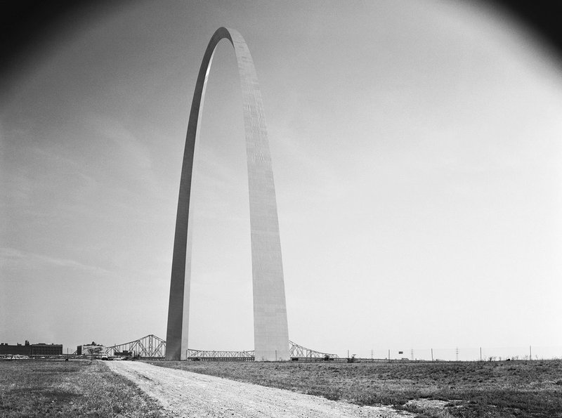 Gateway Arch, Jefferson National Expansion Memorial at St Louis, Missouri, designed by Eero Saarinen and photographed under construction in the late 1960s.