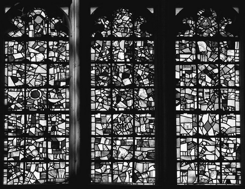 Abstract art? No, the detritus of Puritan iconoclasm in Winchester Cathedral's great west window of the 1660s