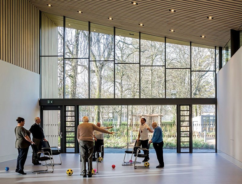 A strength building activity in the double-height sports hall.