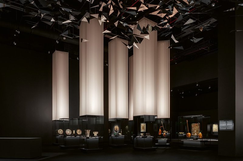 AlMadar has exhibits from 30 institutions amid 37 abstract columns.