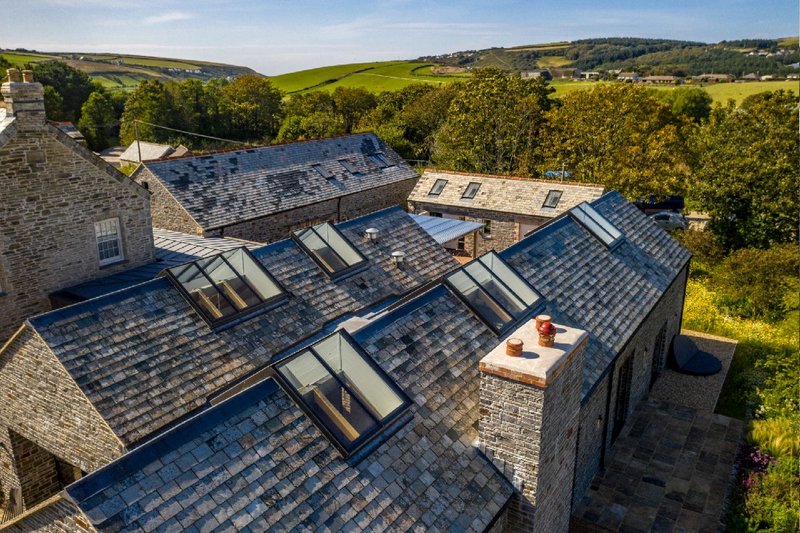 Glazing Vision Ridgeglaze rooflights at Polgreen Manor, north Cornwall. The rooflights are designed to be installed over the apex of pitched roofs allowing glazing on each side.