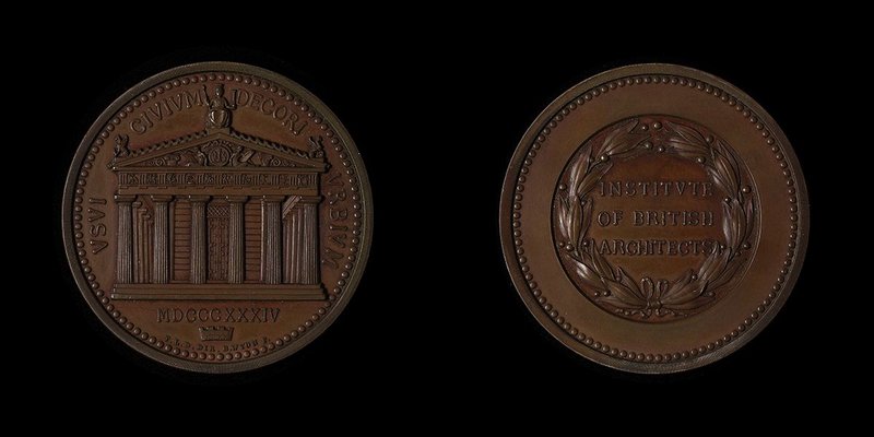 Leverton Donaldson designed the RIBA's Honorary Medal showing the Temple of Theseus and on the obverse a wreath.