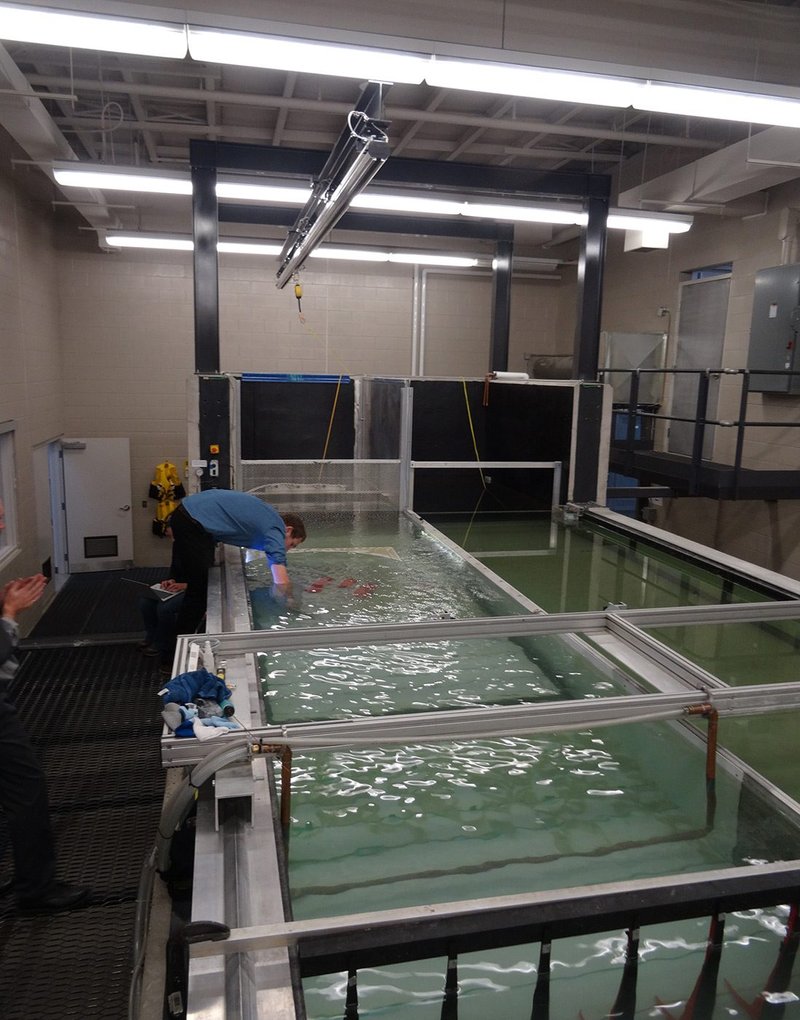 Snow modelling testing in the flume tank at the RWDI.