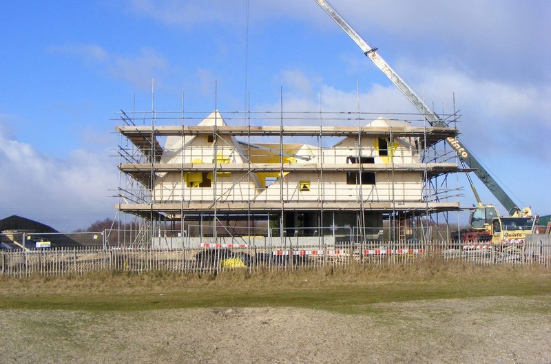 Dune house at Thorpeness under construction, showing the CLT roof by Eurban.