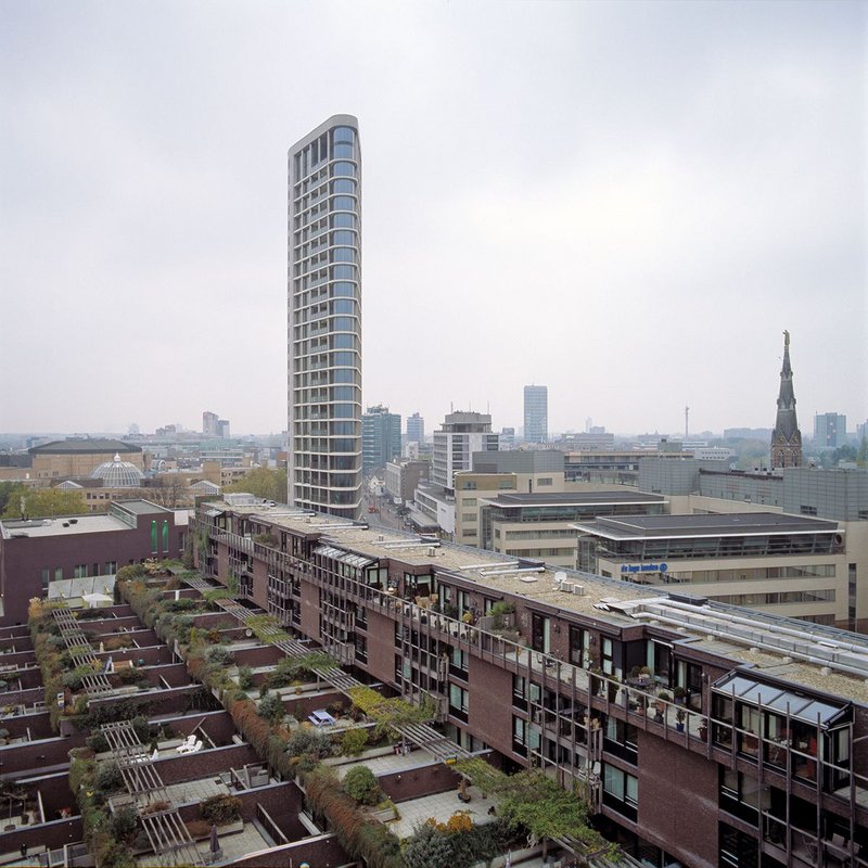 The 2002 Medina housing complex in Eindhoven, The Netherlands. Neave Brown’s final built project continued to develop his complex sectional ideas.