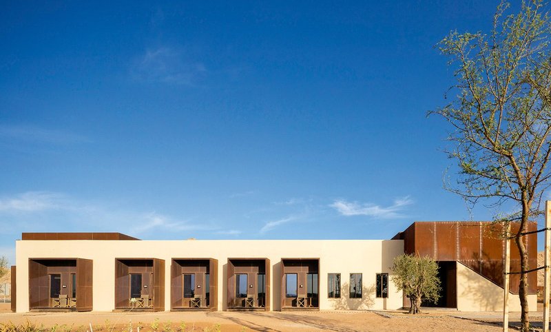 Designed by Anarchitect, Al Faya Desert Retreat & Spa in Sharjah (2019) renews two redundant stone buildings from the 1960s.