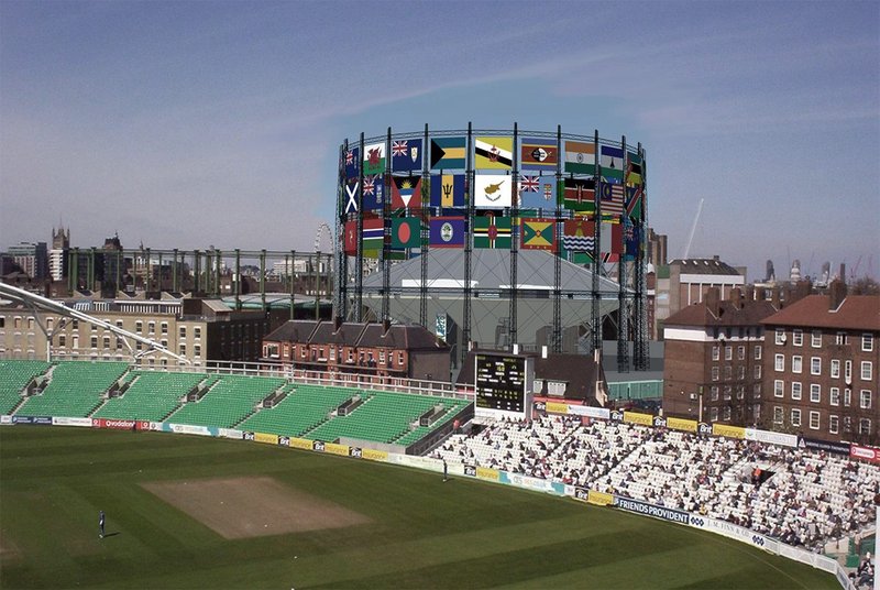 The proposition’s UFO-like form installed in the Oval gasholder.