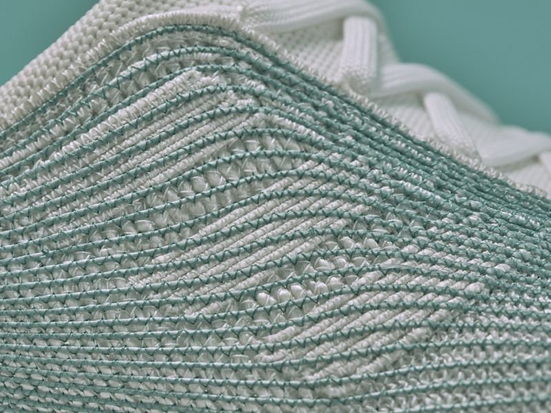 Detail of Adidas x Parley, the green net is clearly visible.