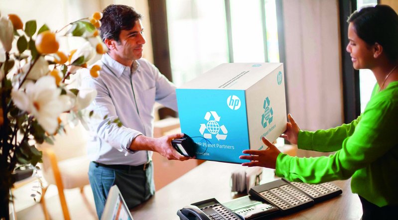 HP Planet Partners Recycling Programme - scheduled pickup at reception desk.