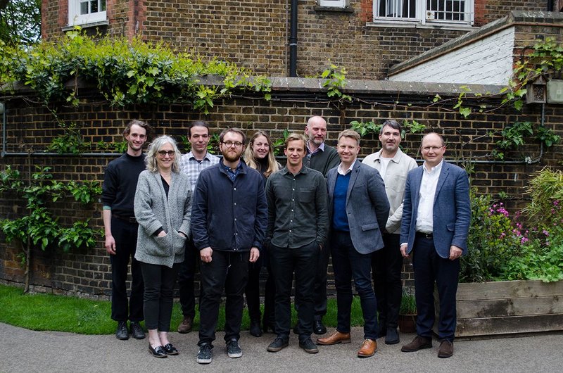 Here is nearly everyone. From left, back row: Jamie Wilde, co-founder of Sheffield Foodhall; Rumen Dimov, Newcastle architecture student on the team for the Rochester Roundhouse live project; Tatiana von Preussen, director of vPPR Architects and a MacEwen judge; Hugh Pearman, RIBAJ editor; Professor Graham Farmer, Newcastle University School of Architecture’s Live Projects initiative. Front row from left: Kathy MacEwen; Louis Pohl, co-founder of Sheffield Foodhall; Dominic Gaunt of MacEwen award winners Ayre Chamberlain Gaunt; David Ayre of ACG; Chris Harding, chairman of sponsor BDP. Not in photo: MacEwen judges Iain Tuckett, director of Coin Street Community Builders, and Steve Tompkins of Haworth Tompkins.