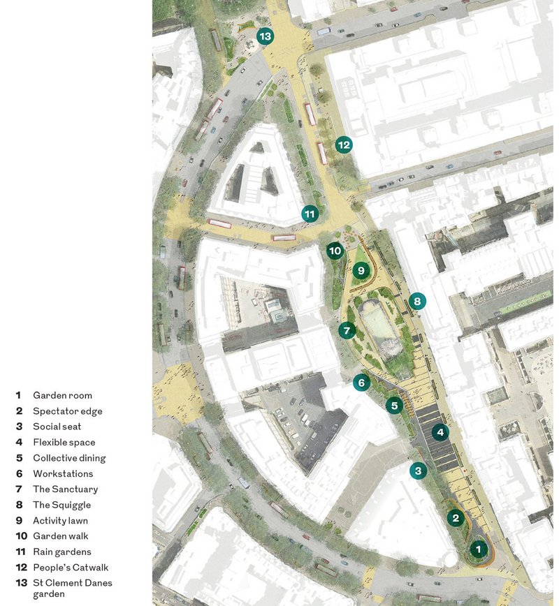 LDA Design created a sequence of different zones throughout the new public space.