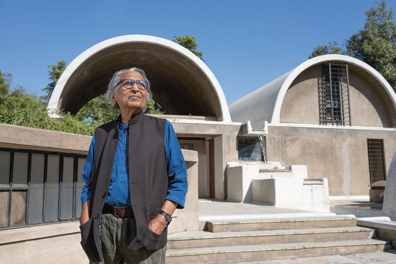 Balkrishna Doshi at his Sangath Studio, Ahmedabad in December 2021.