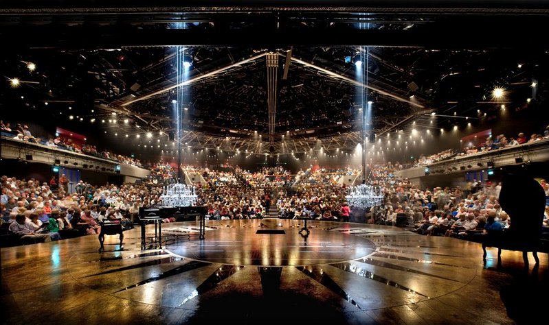 The auditorium seen from the stage during a performance.