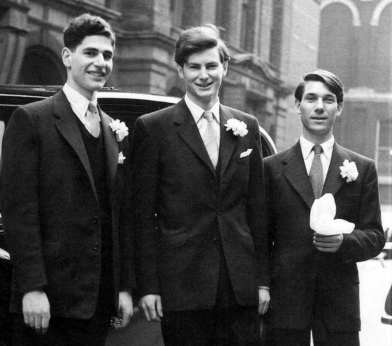 Richard Burton (centre) flanked by Paul Koralek (left) and Peter Ahrends at Burton's wedding in 1956.