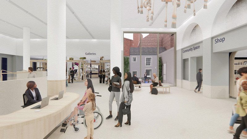 Visual of the new welcome foyer for Tullie House Museum in Carlisle, designed by De Matos Ryan as part of an extensive redevelopment.