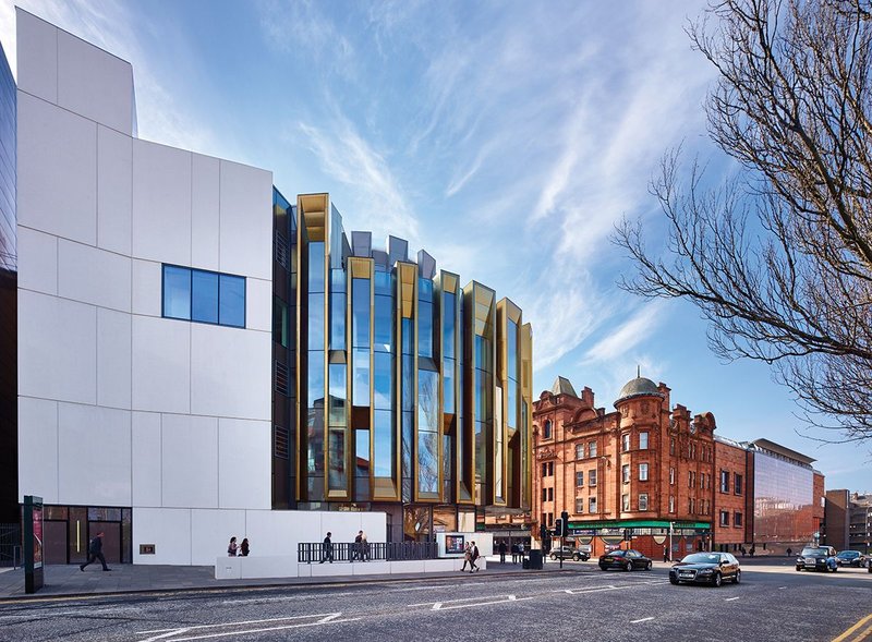 Theatre Royal looking west along Cowcaddens Road, the highly articulated vented facade running around.