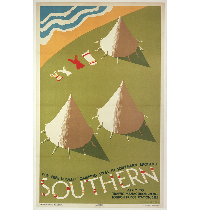 Southern: Camping Sites in Southern England, Southern Railway poster, 1935.