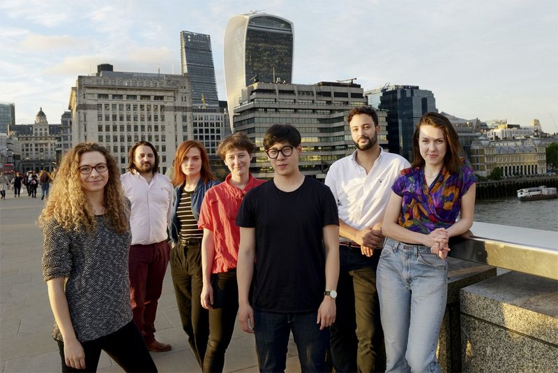 Swarm's creators from the LSA: from left to right Rachel Bow, Stuart Goldsworthy-Trapp, Vanessa Jobb, Milly Salisbury, Timothy Ng, Frazer Haviz, Maeve Dolan.