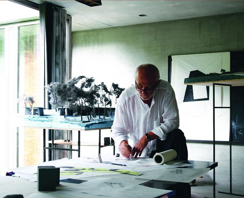 Zumthor at work in his Haldenstein atelier on Living Architecture’s ‘Secular retreats on Dartmoor’.