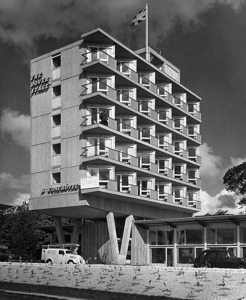 Stage Hotel in Dover, designed by Louis Erdi, photographed on completion in 1957 by Reginald Hugo de Burgh Galwey. The building was demolished in 1988.