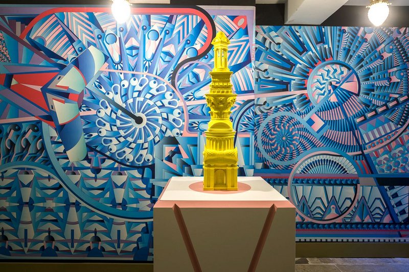 Adam Nathaniel Furman designed two murals to form the backdrop to his 3D-printed Pasteeshio sculpture.