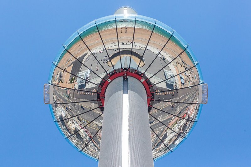 The reflective underside of the British Airways i360 pod.