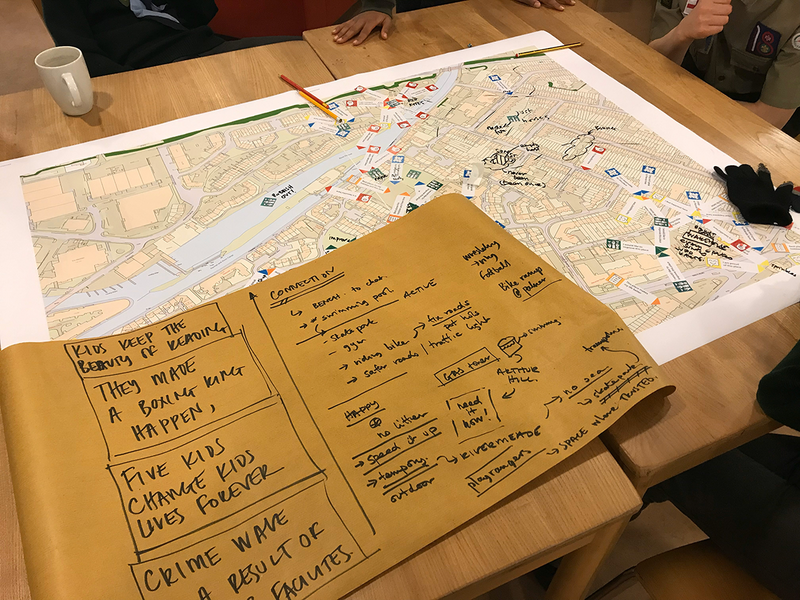 The physical results of a mapmaking workshop with a local Scout troop.