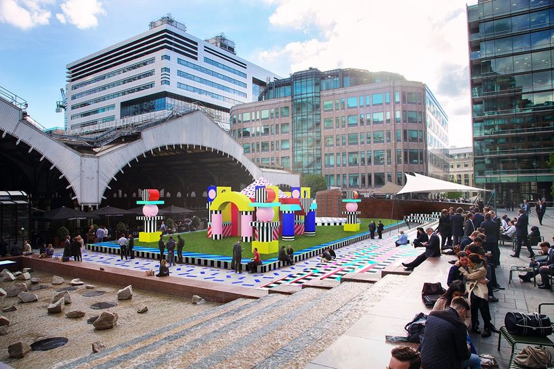 Render of Villa Walala, an interactive play installation designed by Camille Walala for British Land at Broadgate as part of the London Design Festival.