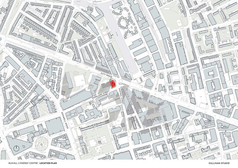 Site plan showing the energy centre’s location facing City Road.