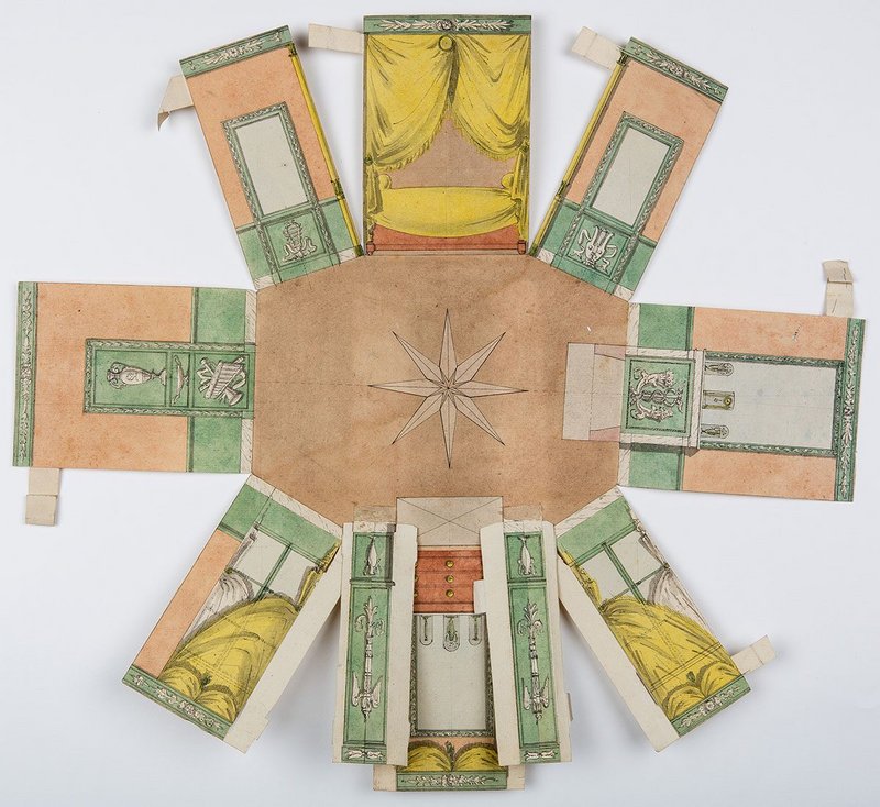 A fold-out paper model of a bedroom/boudoir possibly for Empress Josephine, created by Pierre-François-Léonard Fontaine, c 1804. Courtesy of Drawing Matter.