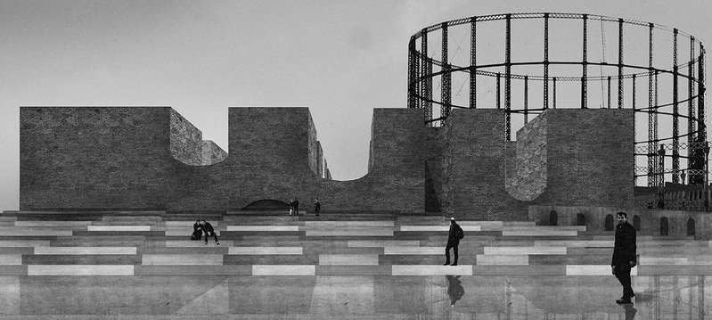 Craft museum with entrance plaza in the foreground.