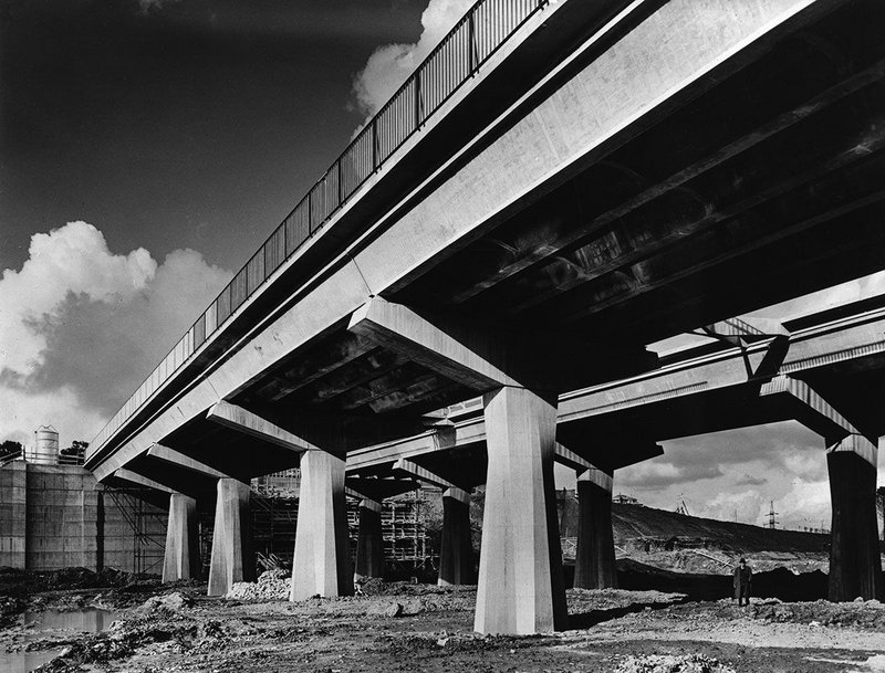 The Corso Francia elevated highway under construction in Rome, 1959.