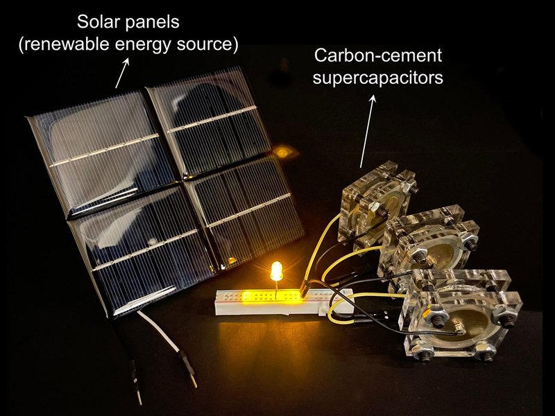 Button-sized supercapacitors, equivalent to one-volt batteries, were used to power an LED.