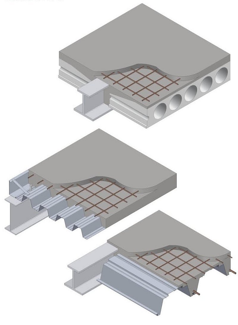 Three ways to the ultimate thermal mass: From top, precast concrete units, composite slabs, shallow floors.