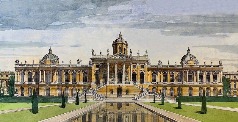 Garden Facade of Versailles with my improvements (watercolour  780mm × 380mm)