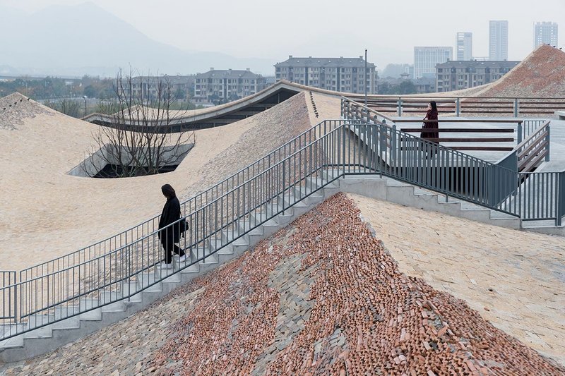 Undulating roofscape at Fuyang Cultural Complex, designed by Wang Shu of Amateur Architecture Studio.