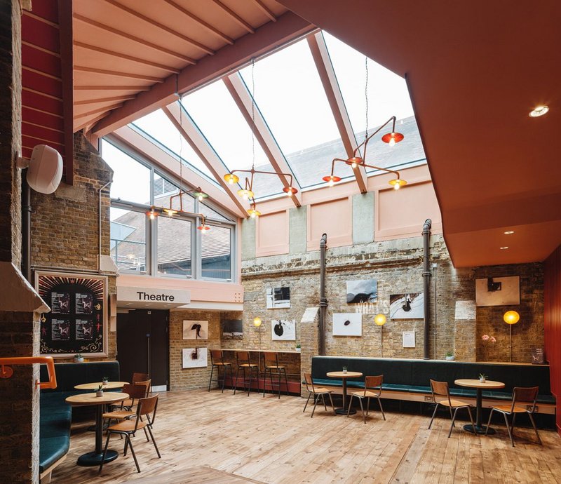 The quirky ‘gap space’ forms a junction between the theatre, entrance foyer and café, and the back-of house studio spaces. This had been an awkward no-man’s-land between the church and its hall.