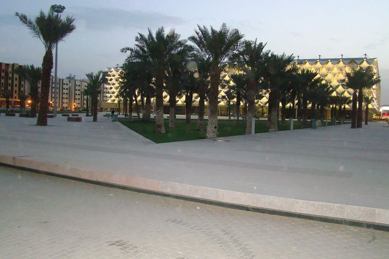 One of Riyadh’s rare public spaces in front of The King Fahad National Library, completed in November 2013.
