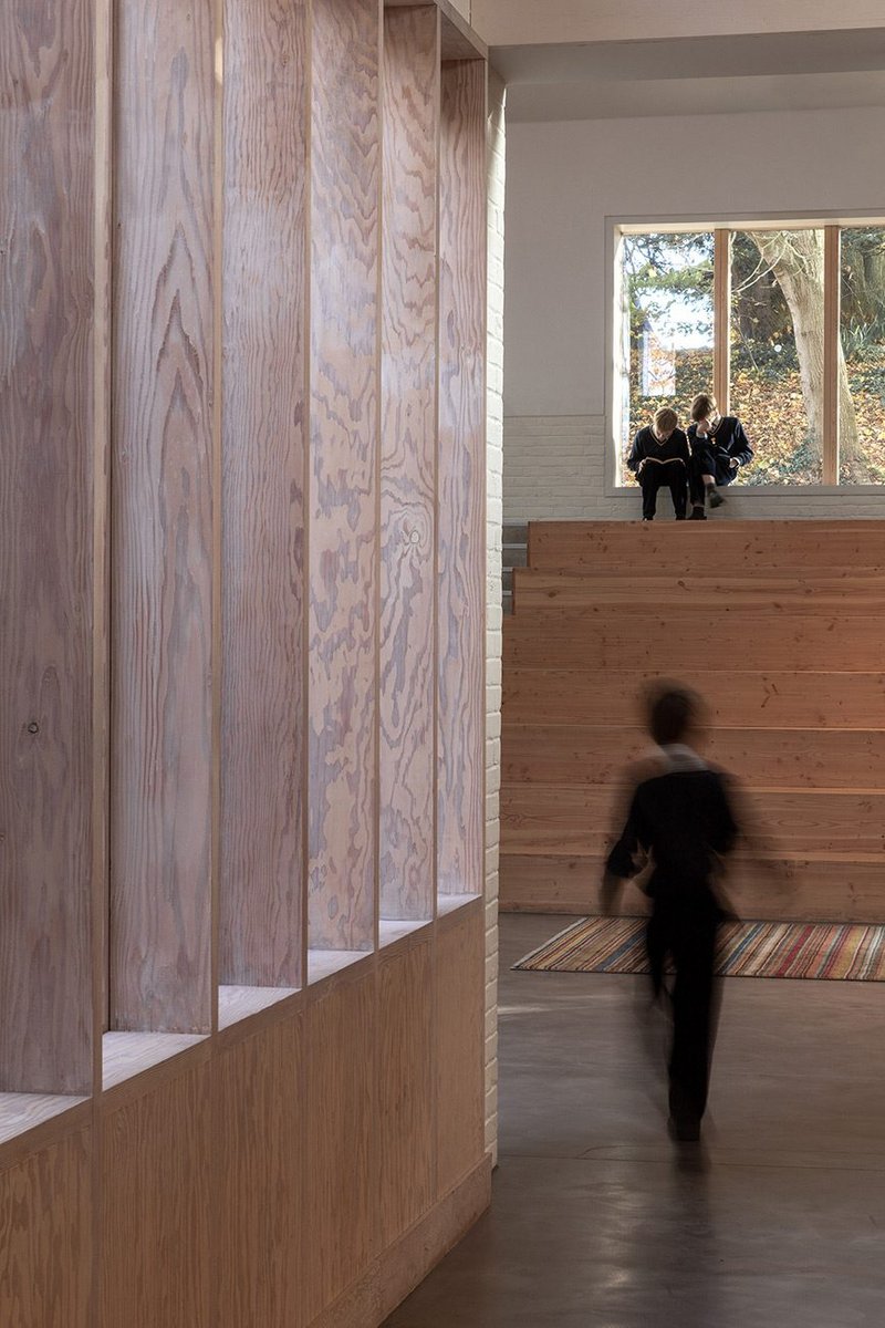 A street rather than a corridor with space for interactions at Feilden Fowles ’ The Hoyland at Pinewood School.