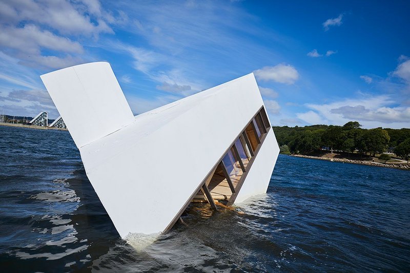 Flooded Modernity, an installation inspired by the Villa Savoye, by Asmund Havsteen-Mikkelsen at Floating Art 2018 in Denmark.