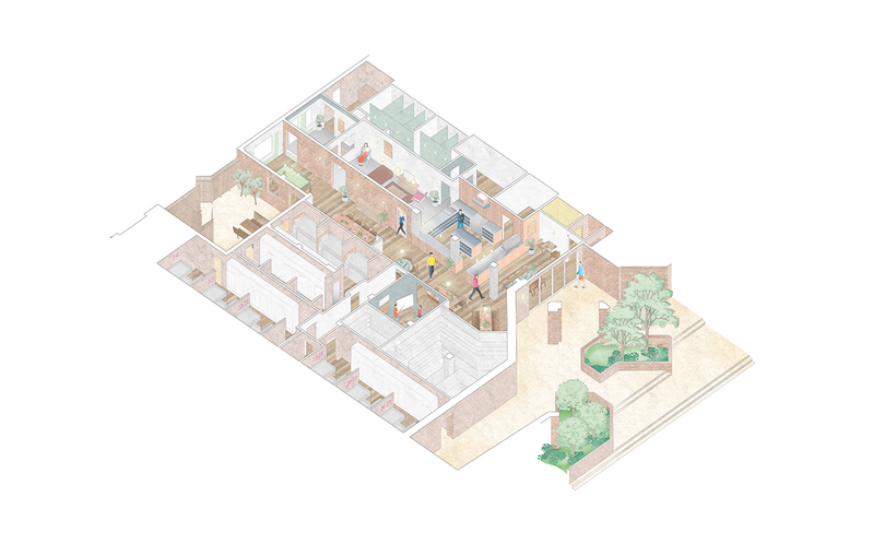 Axonometric showing the relation of public to private.