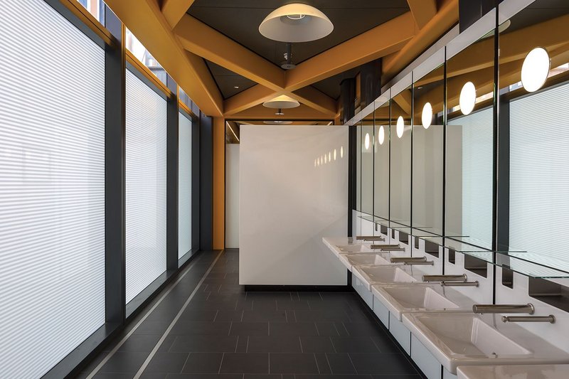 Washrooms in the Leadenhall tower by RSHP: a bringing together of natural light, building structure and bespoke fittings sublimating the washroom to an embodiment of the value of the whole development.