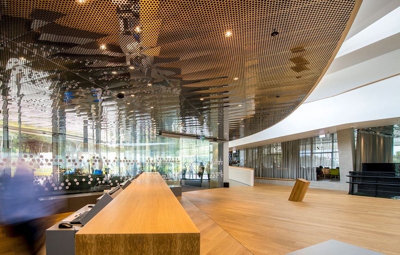 Knauf AMF Mondena perforated metal ceiling in the reception area of the Hotel Amarin, Rovinj, Croatia.