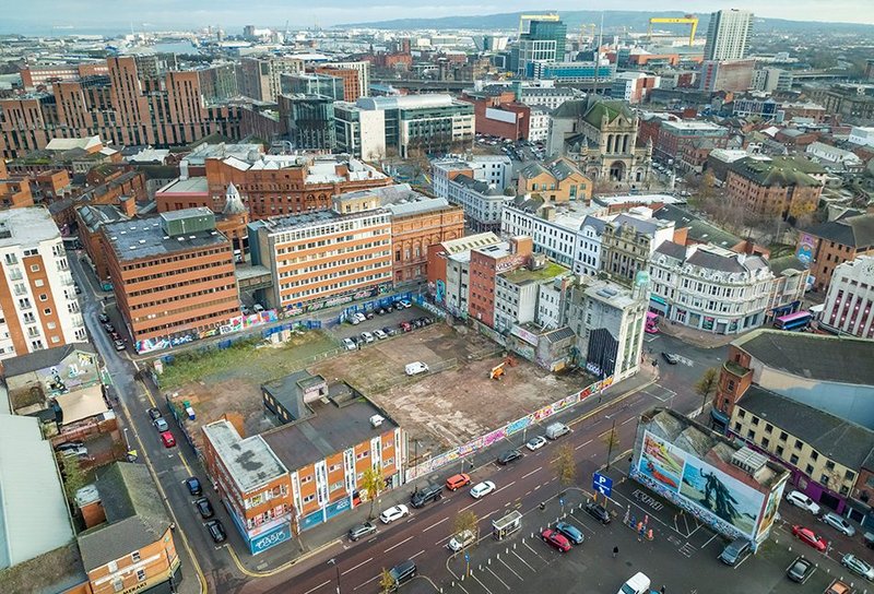 Belfast Stories visitor centre project: the proposed site is located on a city centre block to the north of the Royal Avenue/North Street intersection and includes the 1928 former Bank of Ireland property.