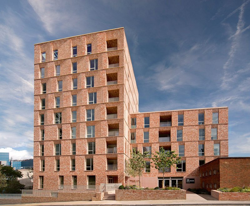 Belle Vue’s pinky-red tumbled-brick facades are Morris+Company’s contemporary take on the red brick in the surrounding conservation areas.