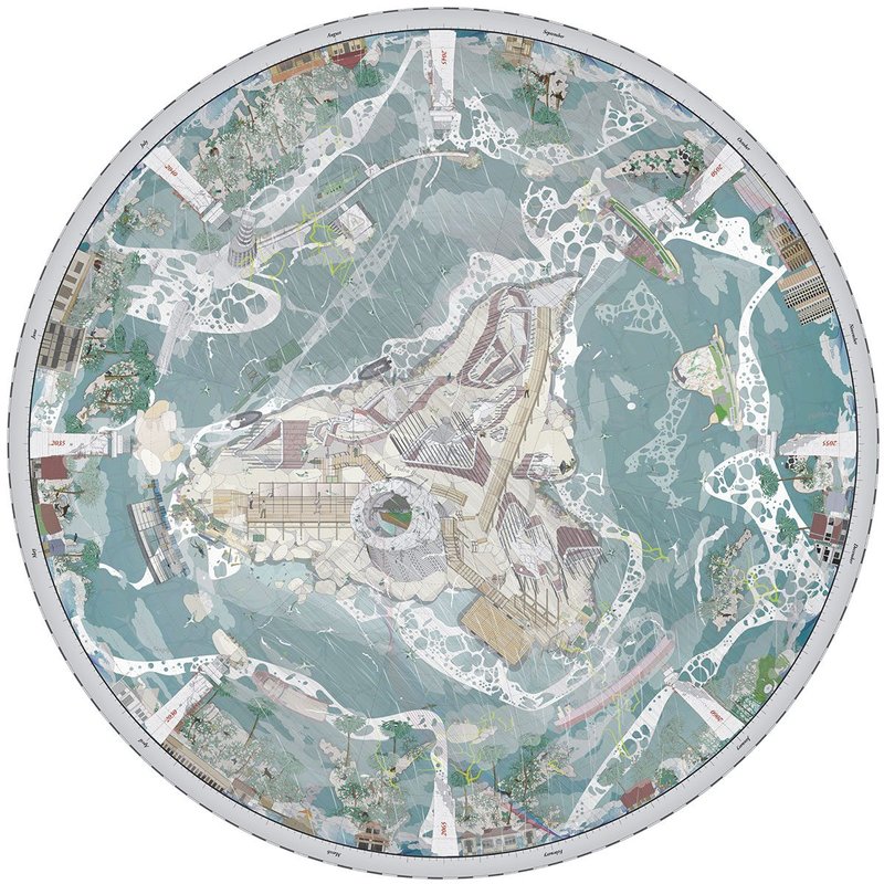 The Archatographic Map  of the Incomplete Landscape on Pedra Branca.  Digital Illustration,  700mm × 700mm (radius 350mm).
