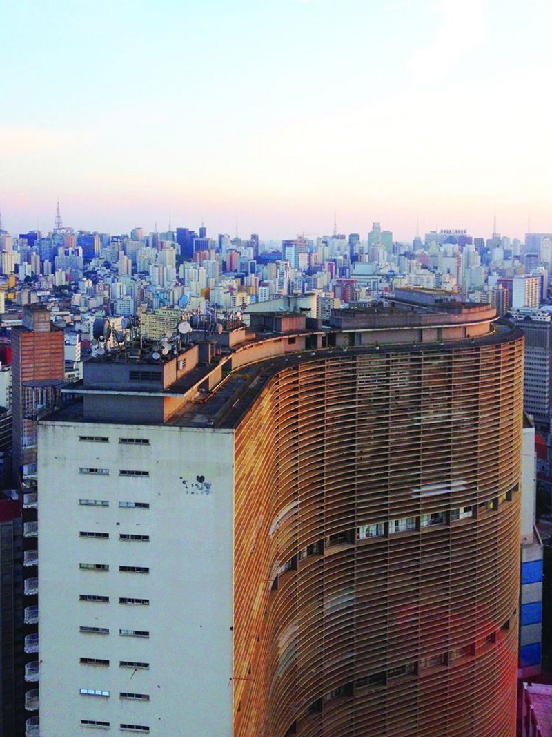 Copan Building in downtown São Paulo by Niemeyer, with the city beyond.